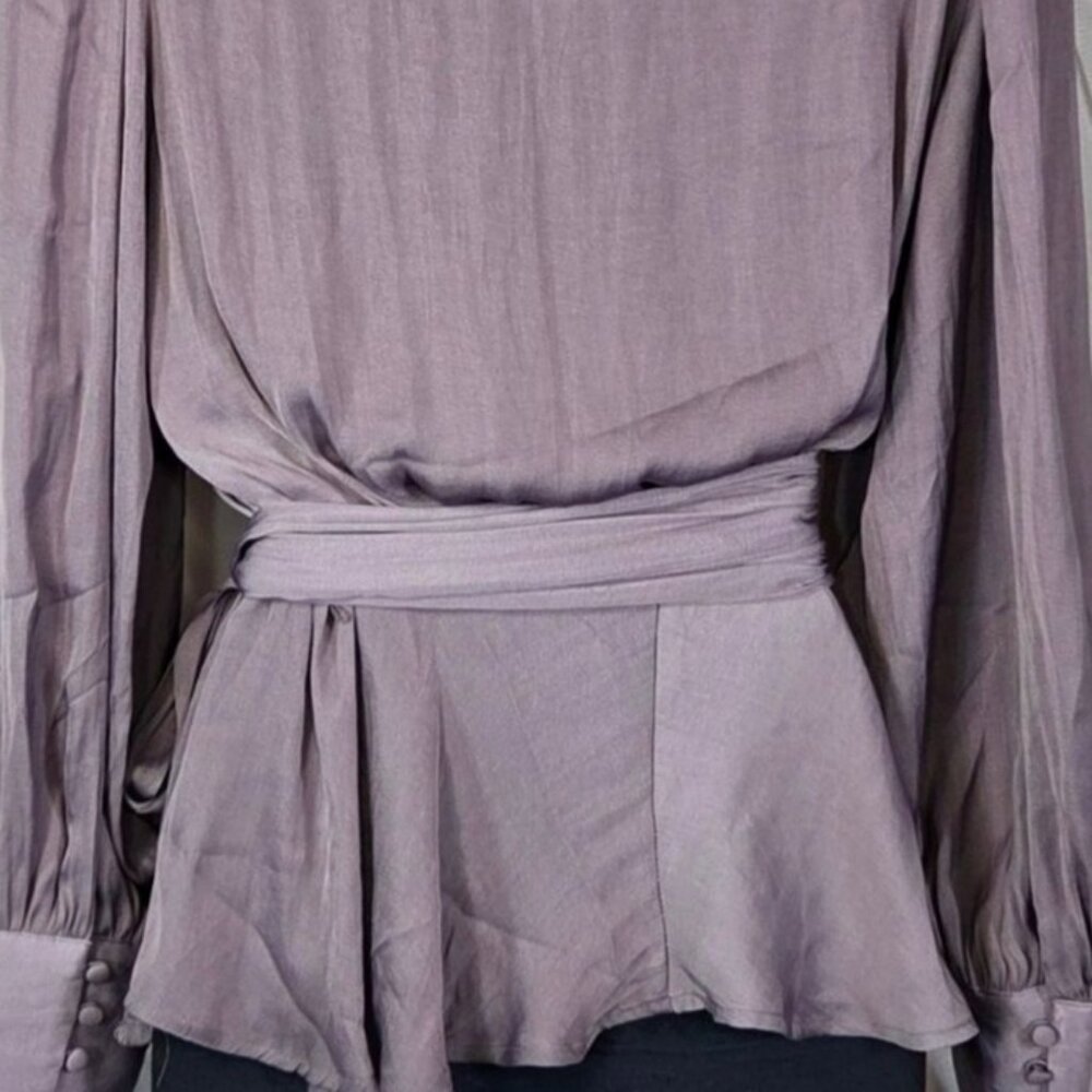 Banana Republic Womens Purple Wrap Top W Waist Tie Button Sleeve Cuffs Med NWT - Picture 5 of 10